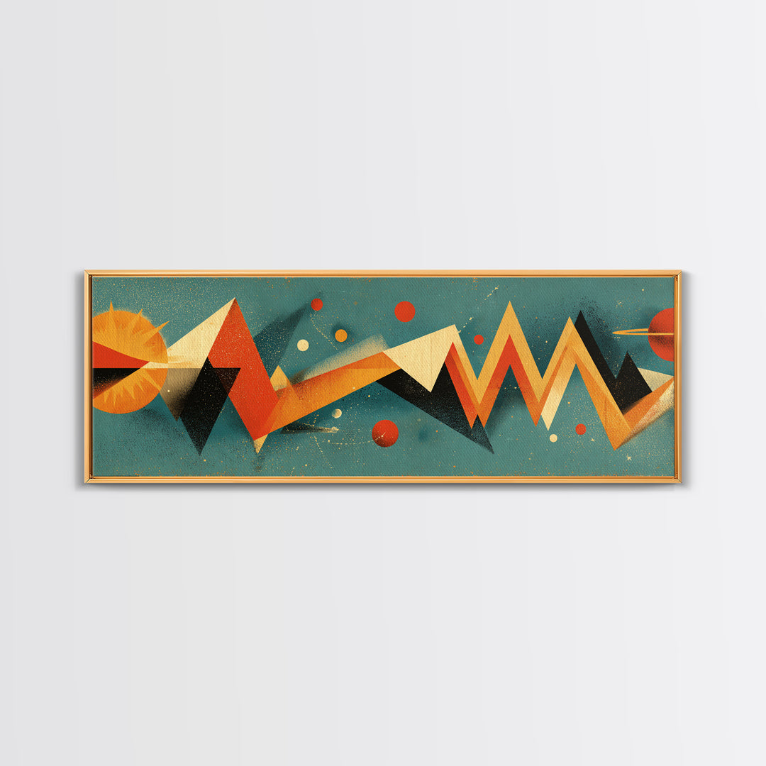 Atomic Sun Zigzag Abstract Wall Art, Mid Century Modern Geometric Print, Orange Teal Retro Decor, Bauhaus Inspired Poster