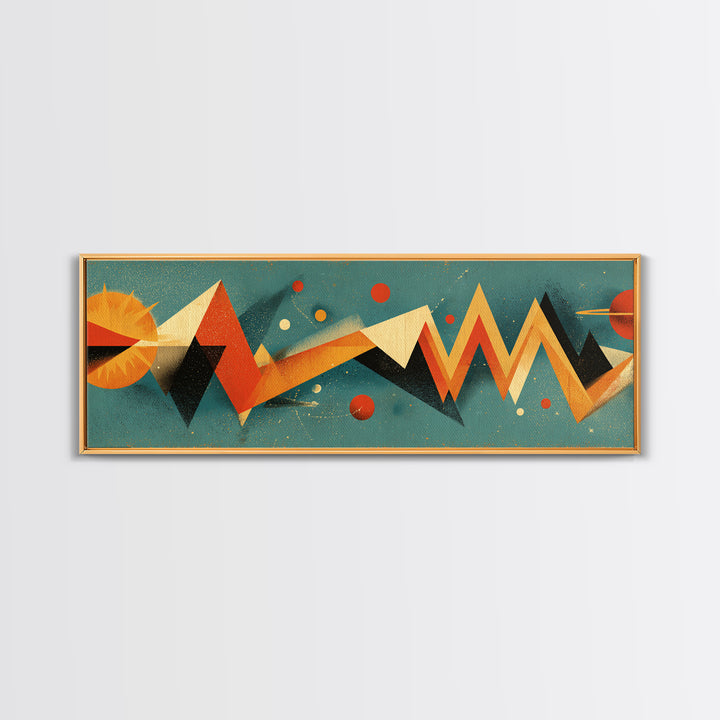 Atomic Sun Zigzag Abstract Wall Art, Mid Century Modern Geometric Print, Orange Teal Retro Decor, Bauhaus Inspired Poster