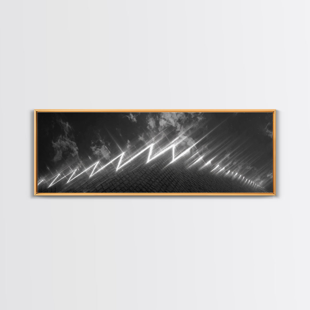 Black And White Lightning Perspective Wall Art, Modern Abstract Art Print, Sci Fi Retro Poster, Masculine Office Wall Decor