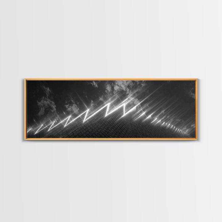 Black And White Lightning Perspective Wall Art, Modern Abstract Art Print, Sci Fi Retro Poster, Masculine Office Wall Decor
