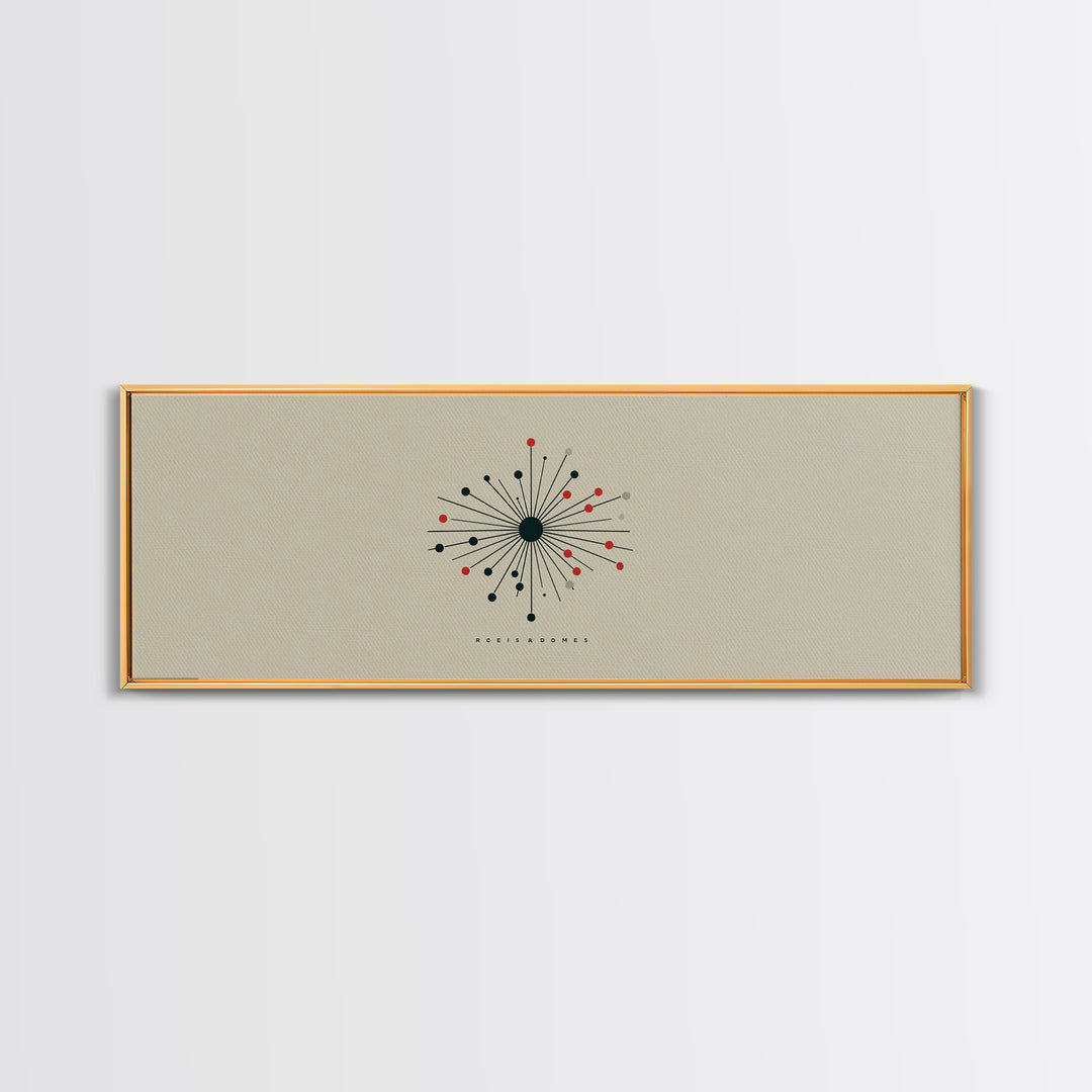 Minimal Atomic Starburst Wall Art, Midcentury Modern Print, Beige Black Red Geometric Poster, Retro Office Decor Gift For Home