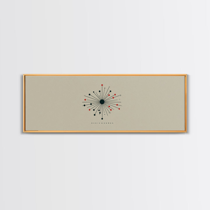 Minimal Atomic Starburst Wall Art, Midcentury Modern Print, Beige Black Red Geometric Poster, Retro Office Decor Gift For Home