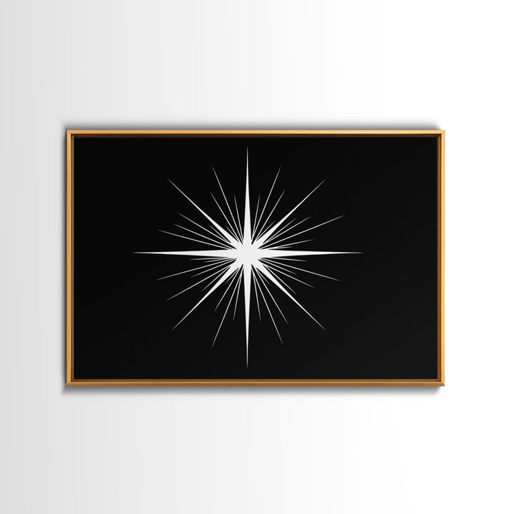 Sharp White Starburst Wall Art, Midcentury Atomic Art Print, Black Minimalist Modern Poster Decor, Geometric Canvas Print
