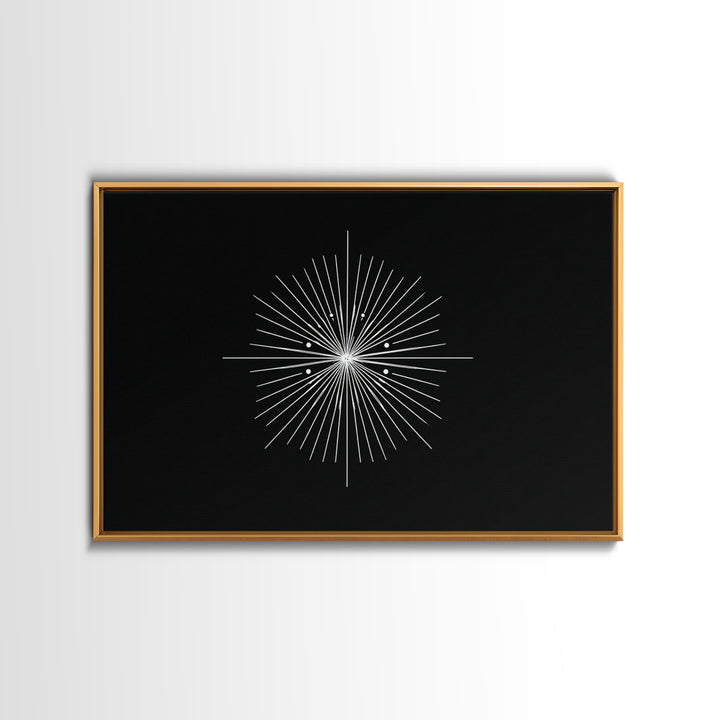 Radial Atomic Star Compass Wall Art, Black And White Midcentury Art Print, Minimalist Geometric Modern Decor, Canvas Print