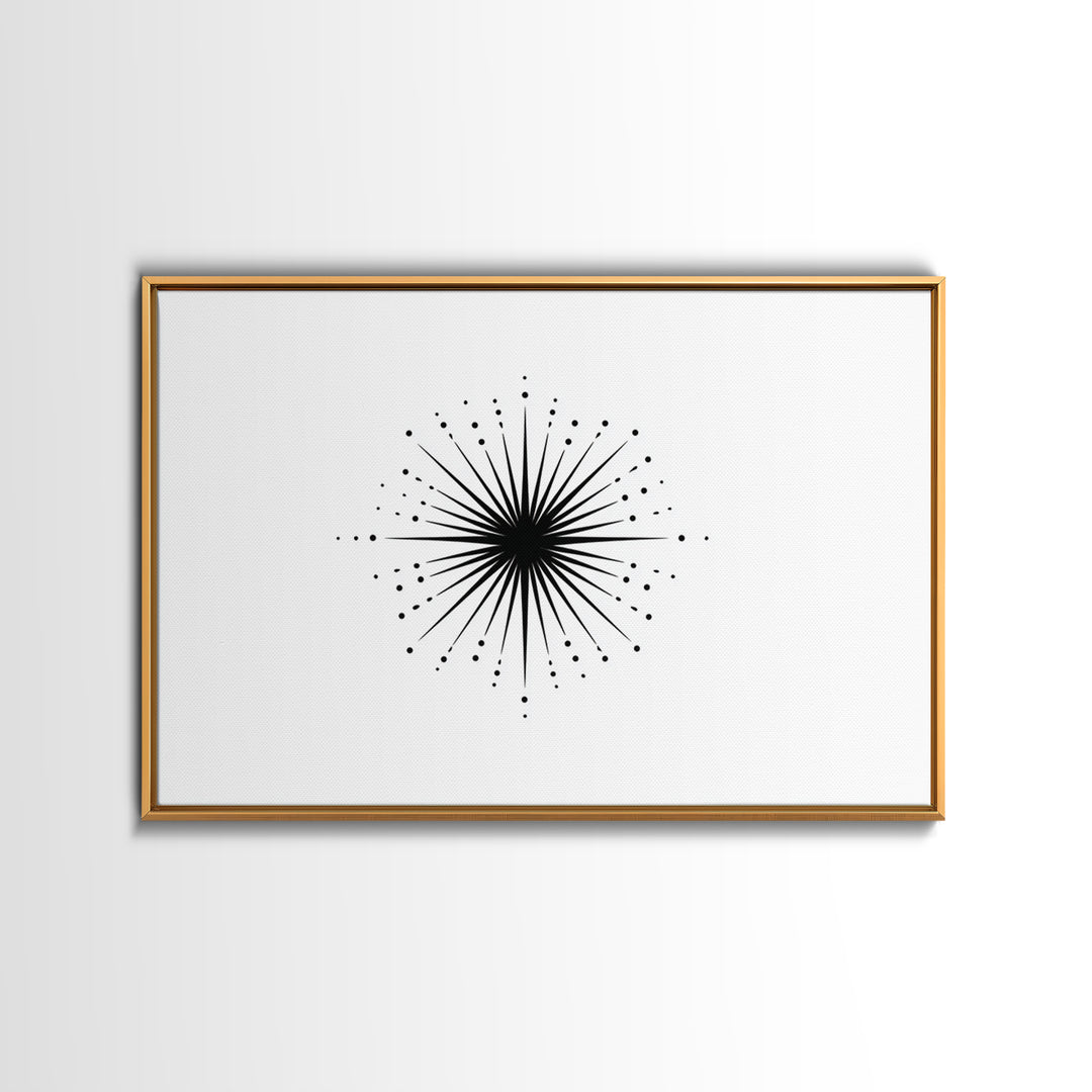 Black Radial Starburst Wall Art, Minimalist Modern Abstract Art Print, Geometric Dots Decor Poster, Midcentury Canvas Print