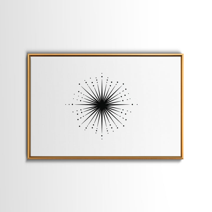 Black Radial Starburst Wall Art, Minimalist Modern Abstract Art Print, Geometric Dots Decor Poster, Midcentury Canvas Print