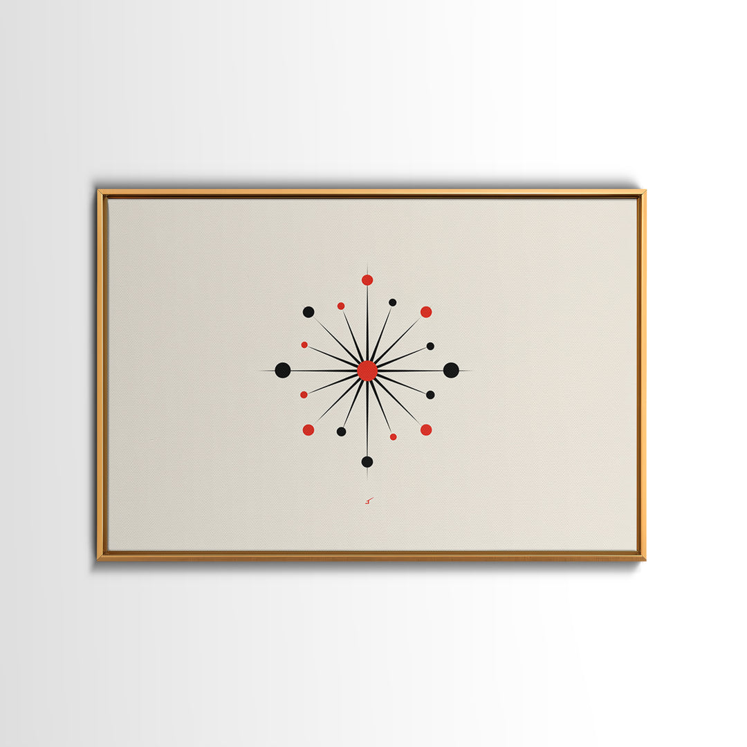 Red Black Atomic Starburst Wall Art, Midcentury Modern Art Print, Minimalist Geometric Poster, Retro MCM Wall Decor, Atomic Ranch Home Decor