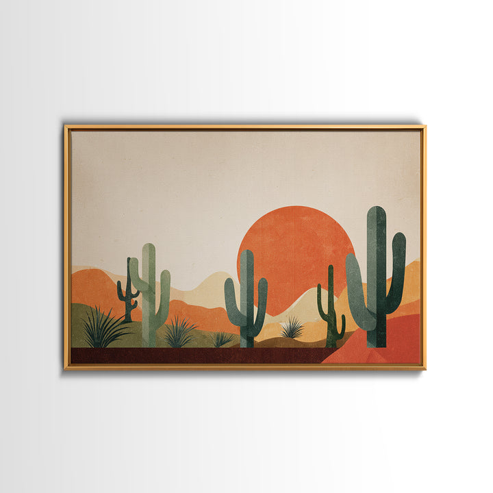 Orange Sun Cactus Desert Wall Art, Midcentury Modern Art Print, Southwestern Landscape Poster, Boho Retro Home Decor, MCM Decor