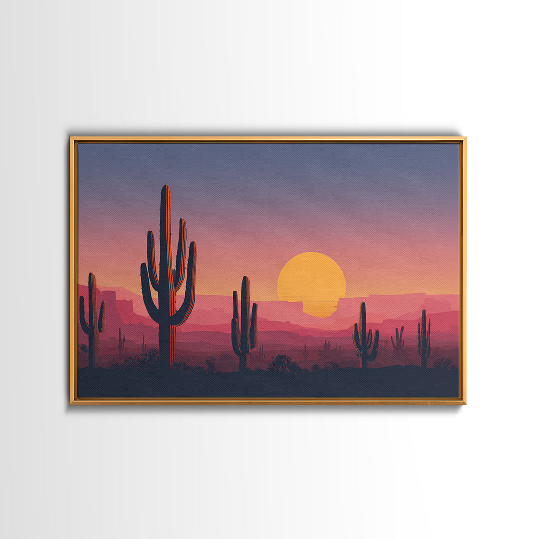 Purple Pink Saguaro Sunset Wall Art, Retro Desert Landscape Print, Midcentury Modern Poster, Colorful Southwestern Decor