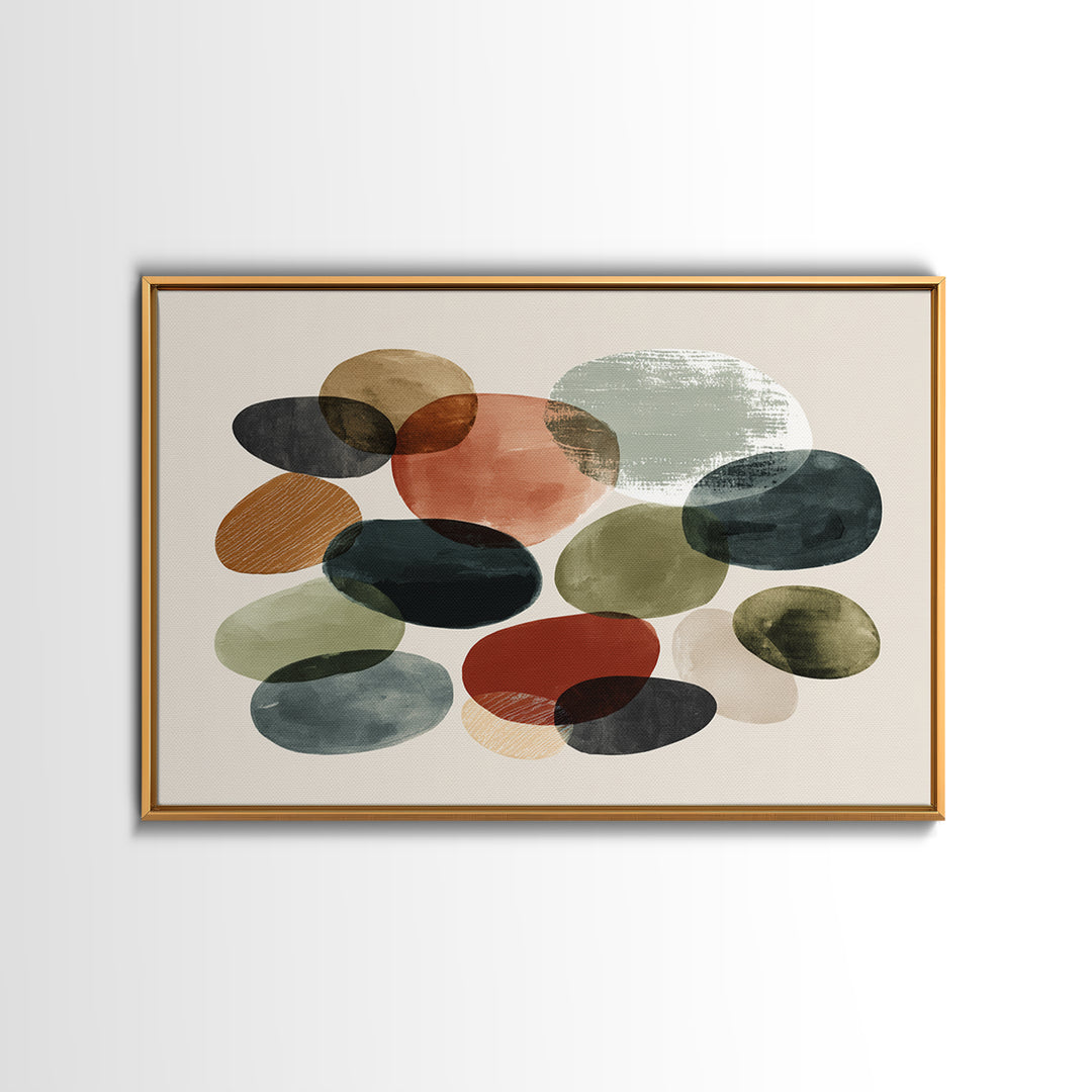 Overlapping Muted Oval Shapes Canvas Print, Midcentury Modern Art, Abstract Wall Decor, Bauhaus Poster, MCM Home Decor Print