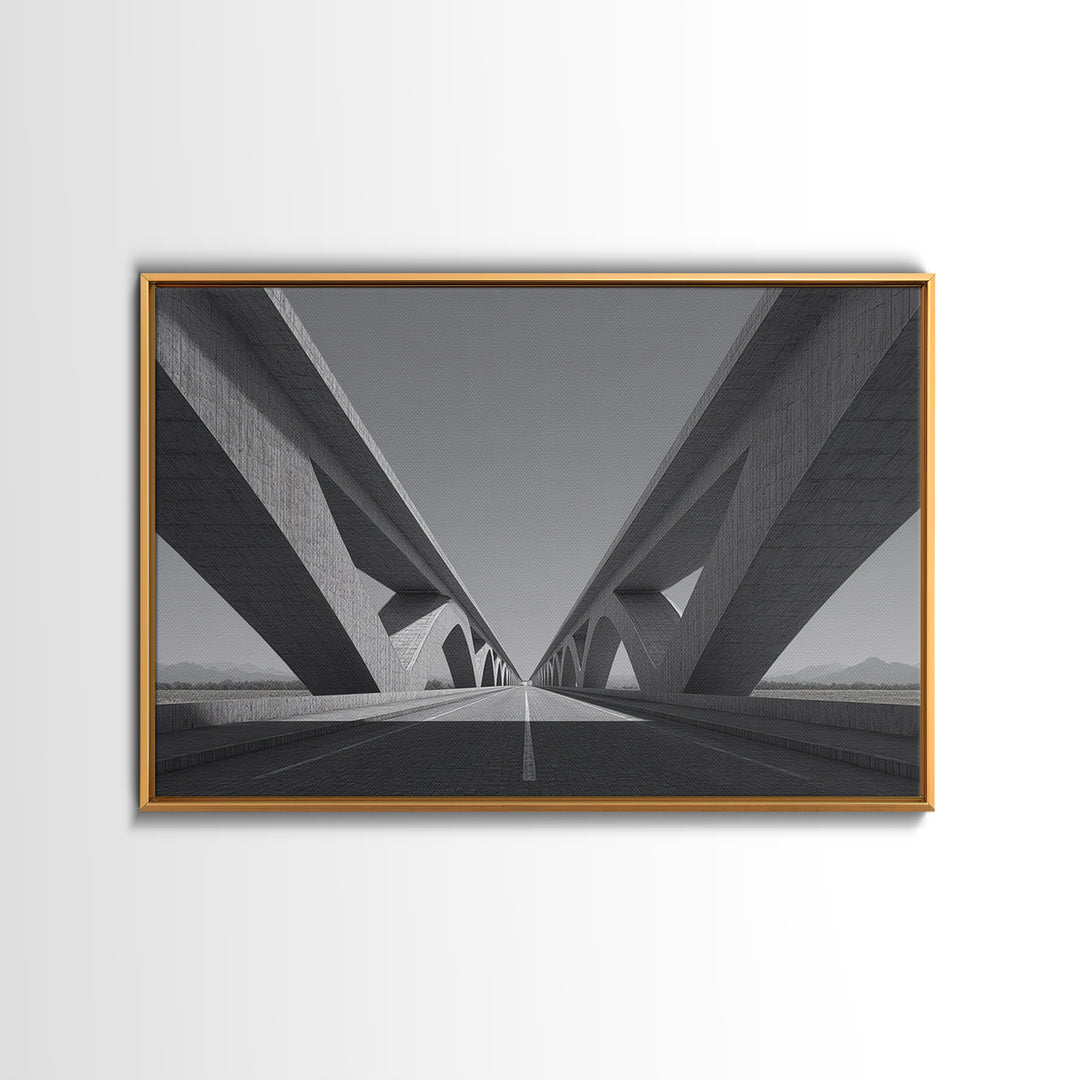 Black And White Concrete Bridge Wall Art, Brutalist Architecture Print, Geometric Perspective, Modern Office Decor Gift Idea
