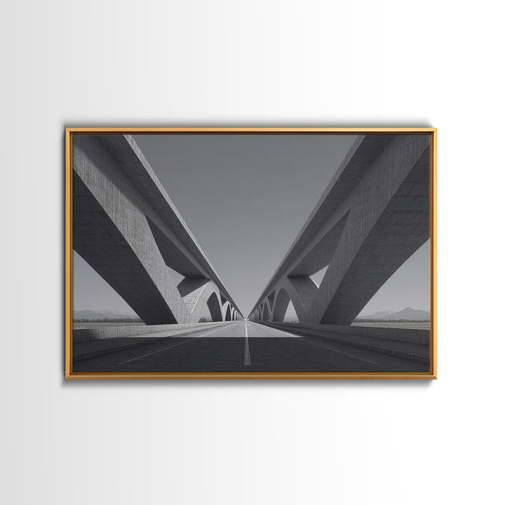 Black And White Concrete Bridge Wall Art, Brutalist Architecture Print, Geometric Perspective, Modern Office Decor Gift Idea