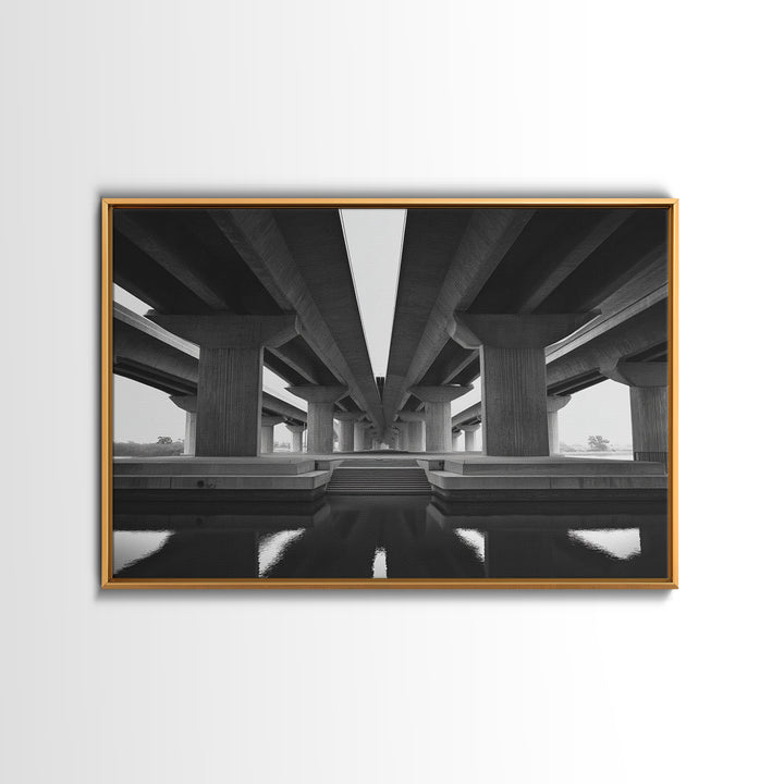 Black And White Overpass Framed Canvas Print, Urban Architecture Wall Art, Minimalist Modern Office Decor, Large Poster Gift