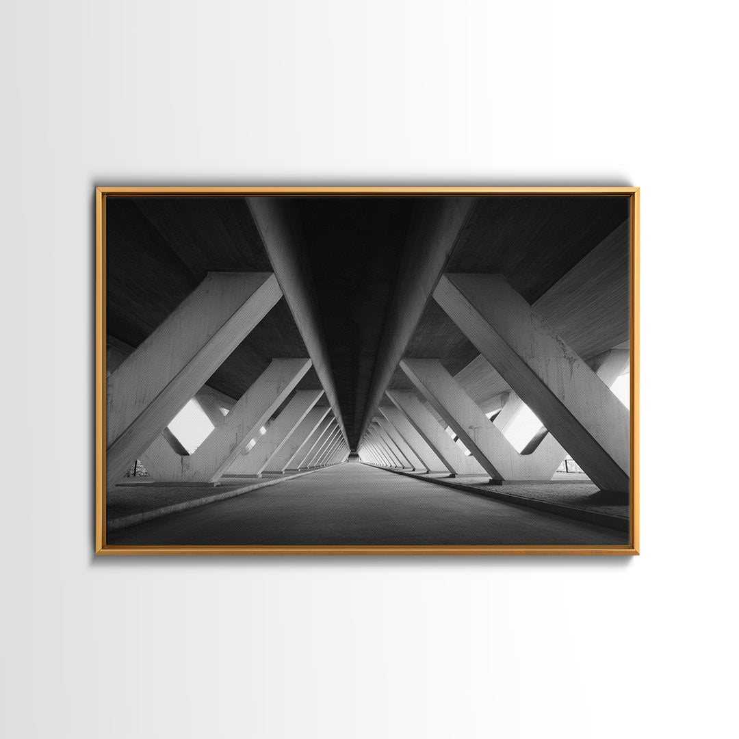 Symmetric Underpass Vanishing Point Wall Art, Black And White Architecture Print, Minimalist Modern Office Decor Gift Idea, Large Poster
