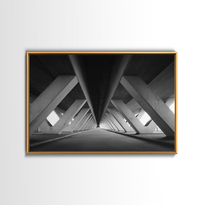 Symmetric Underpass Vanishing Point Wall Art, Black And White Architecture Print, Minimalist Modern Office Decor Gift Idea, Large Poster
