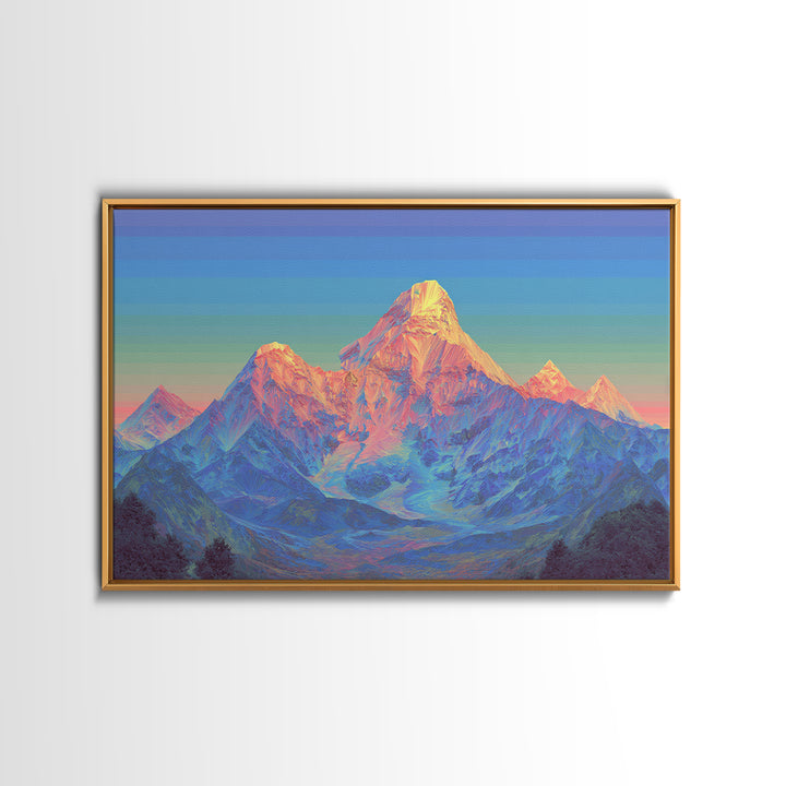 Pastel Himalayan Mountain Glow Canvas Print, Colorful Mid Century Modern Wall Art, Sunrise Landscape, Living Room Decor Print