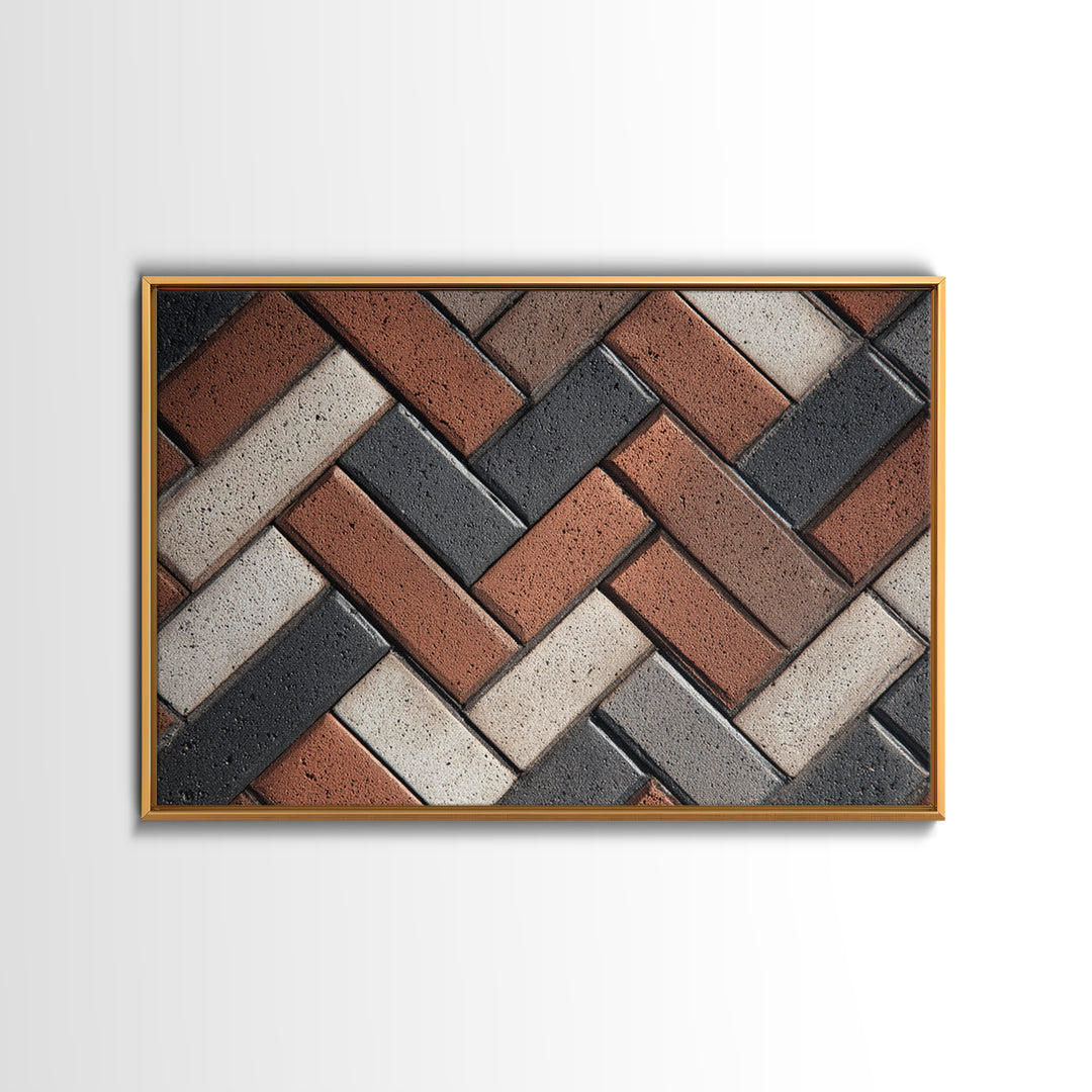 Herringbone Brick Pattern Canvas Print, Geometric Wall Art, Industrial Modern Decor, Earth Tone Texture, Home Office Poster