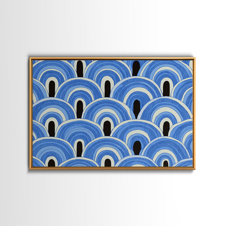 Blue Art Deco Scallop Arches Wall Art, Geometric Pattern Print, Modern Wall Decor, Coastal Abstract Poster, Bedroom Decor
