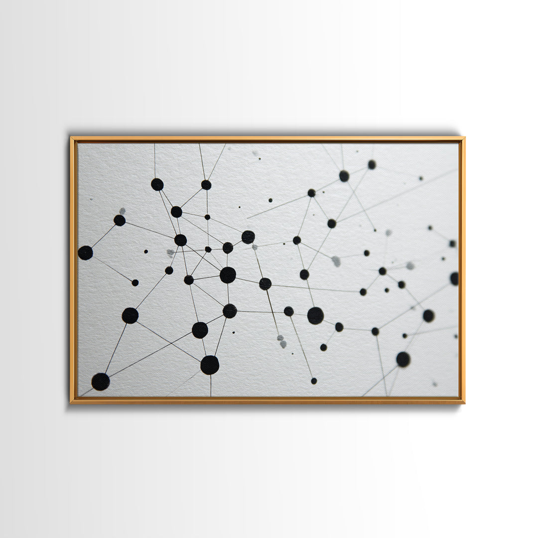 Black Molecular Network Canvas Print, Minimalist Geometric Wall Art, Modern Abstract Art, Science Office Decor, Monochrome Poster