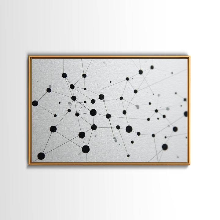 Black Molecular Network Canvas Print, Minimalist Geometric Wall Art, Modern Abstract Art, Science Office Decor, Monochrome Poster