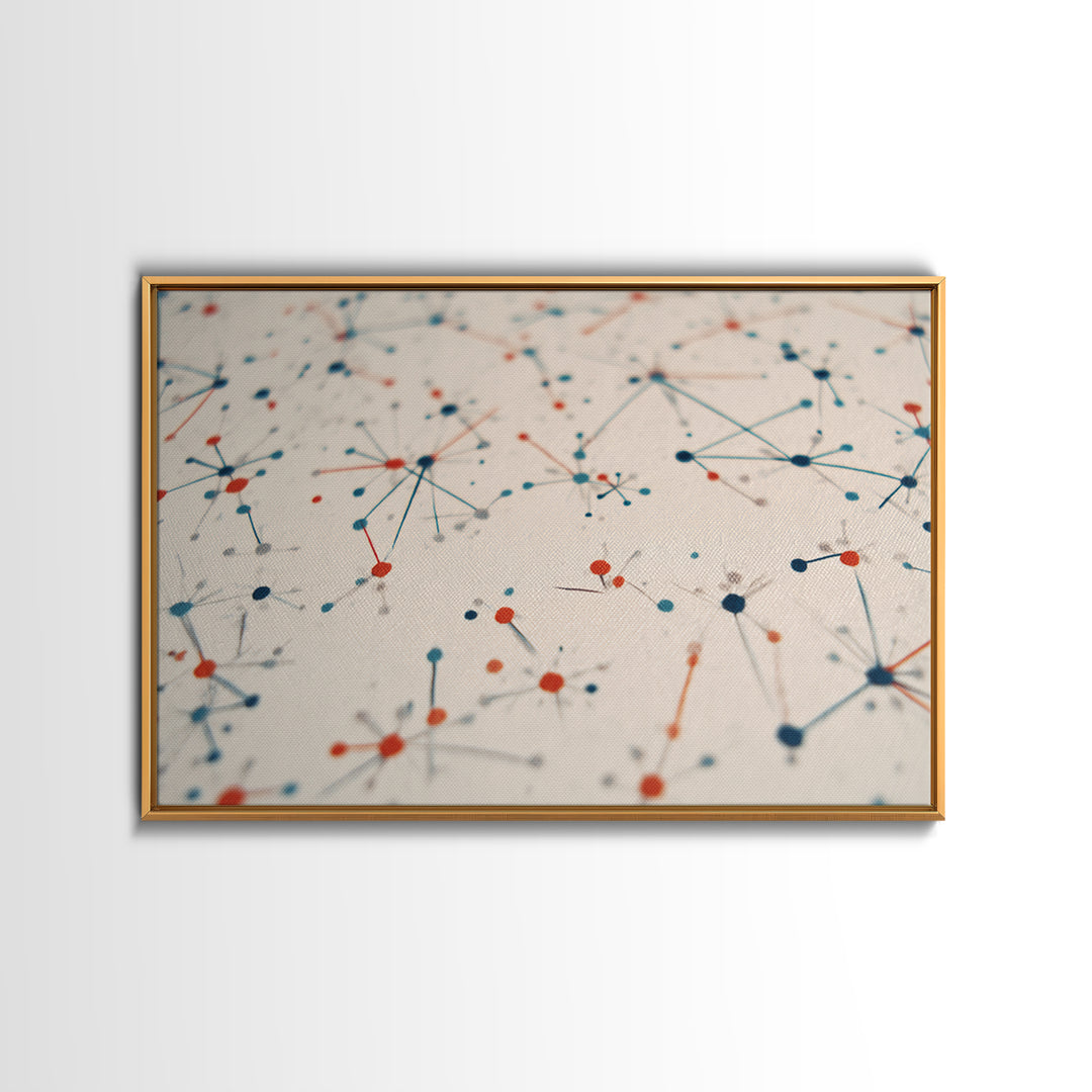 Atomic Network Dots And Lines Canvas Print, Mid Century Modern Wall Art, Geometric Abstract Art, Retro Office Decor, Home Decor