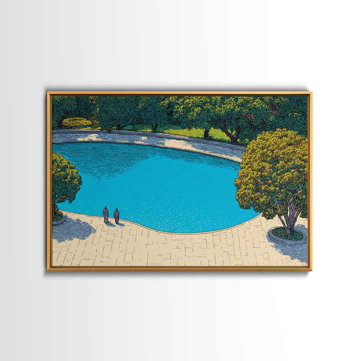 Turquoise Lagoon Garden Path Wall Art, Mid Century Modern Canvas Print, Scenic Landscape Poster, Blue Nature Home Decor Print