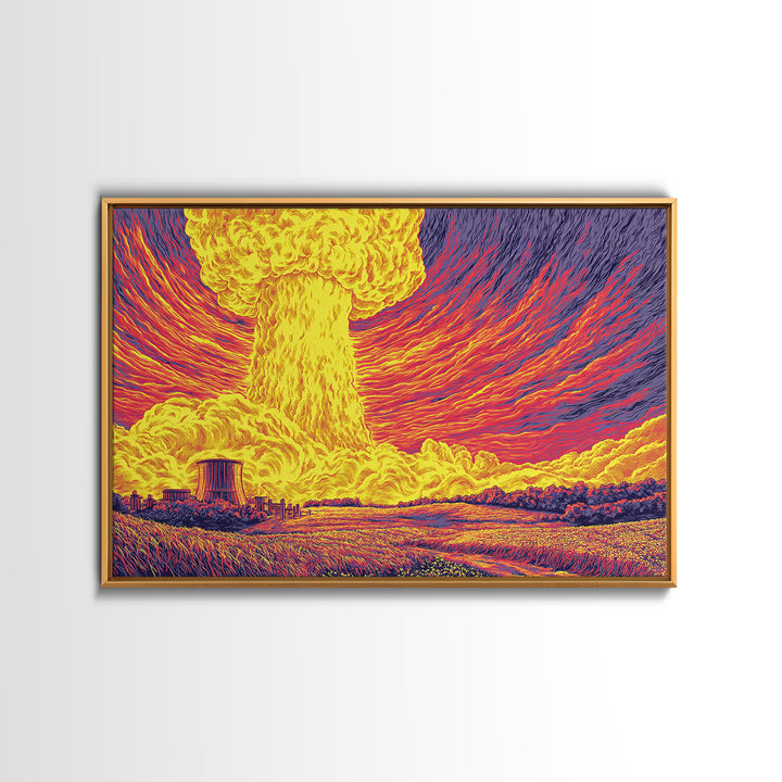 Fiery Atomic Mushroom Cloud Canvas Print, Nuclear Landscape Poster, Retro Sci Fi Wall Decor, Midcentury Modern Art Print