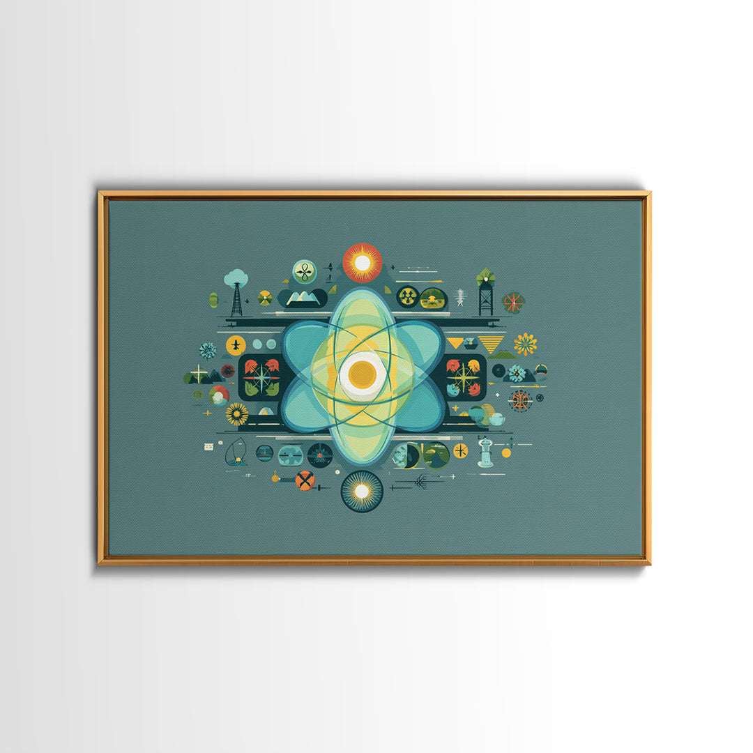 Teal Atomic Diagram Wall Art, Midcentury Modern Science Poster, Geometric Abstract Print, Retro MCM Home Office Decor Gift