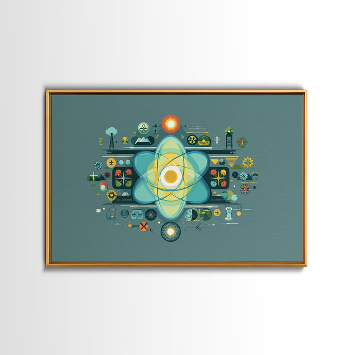 Teal Atomic Diagram Wall Art, Midcentury Modern Science Poster, Geometric Abstract Print, Retro MCM Home Office Decor Gift