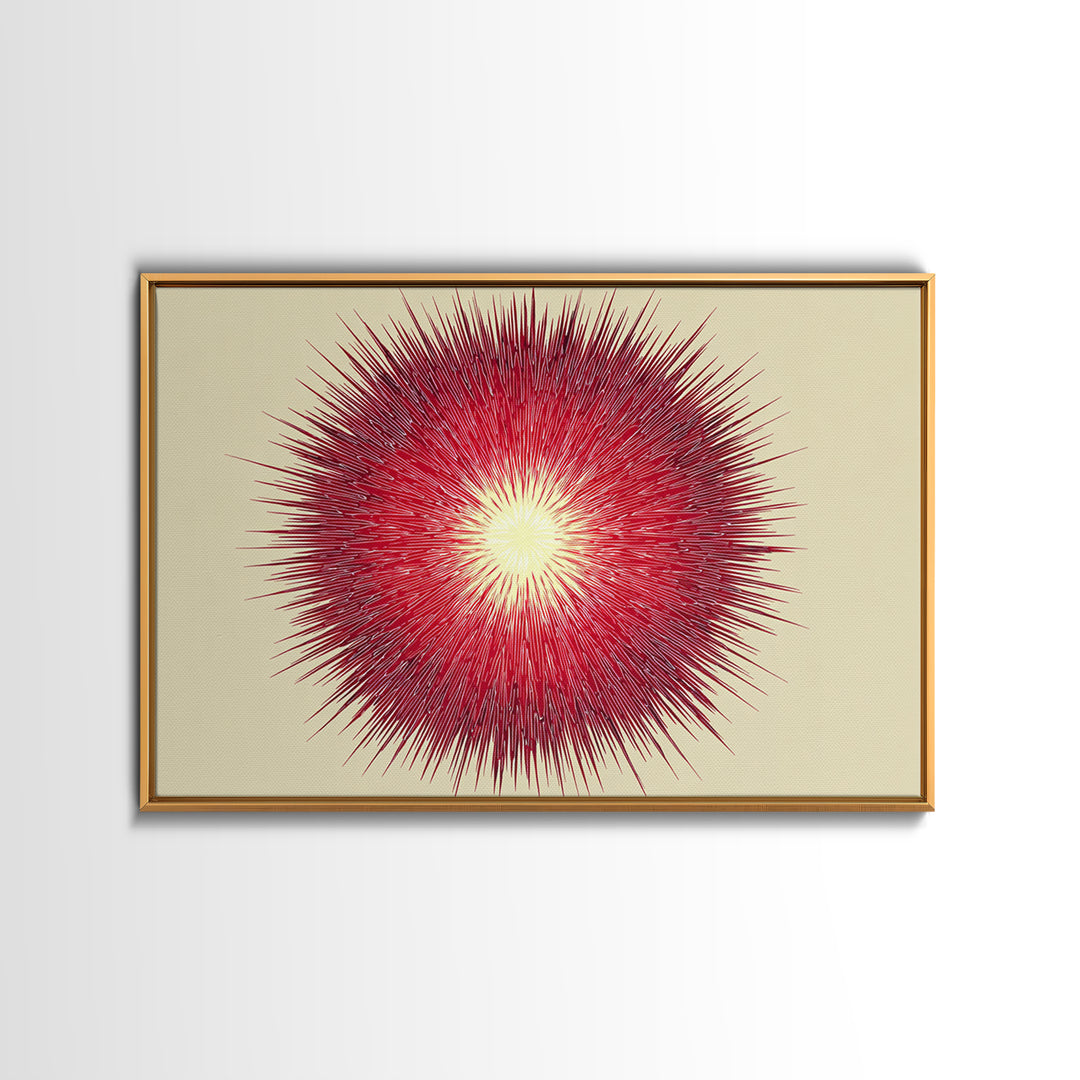 Red Radial Sunburst Wall Art, Midcentury Modern Art Print, Atomic Geometric Decor, Retro MCM Living Room Home Decor Poster