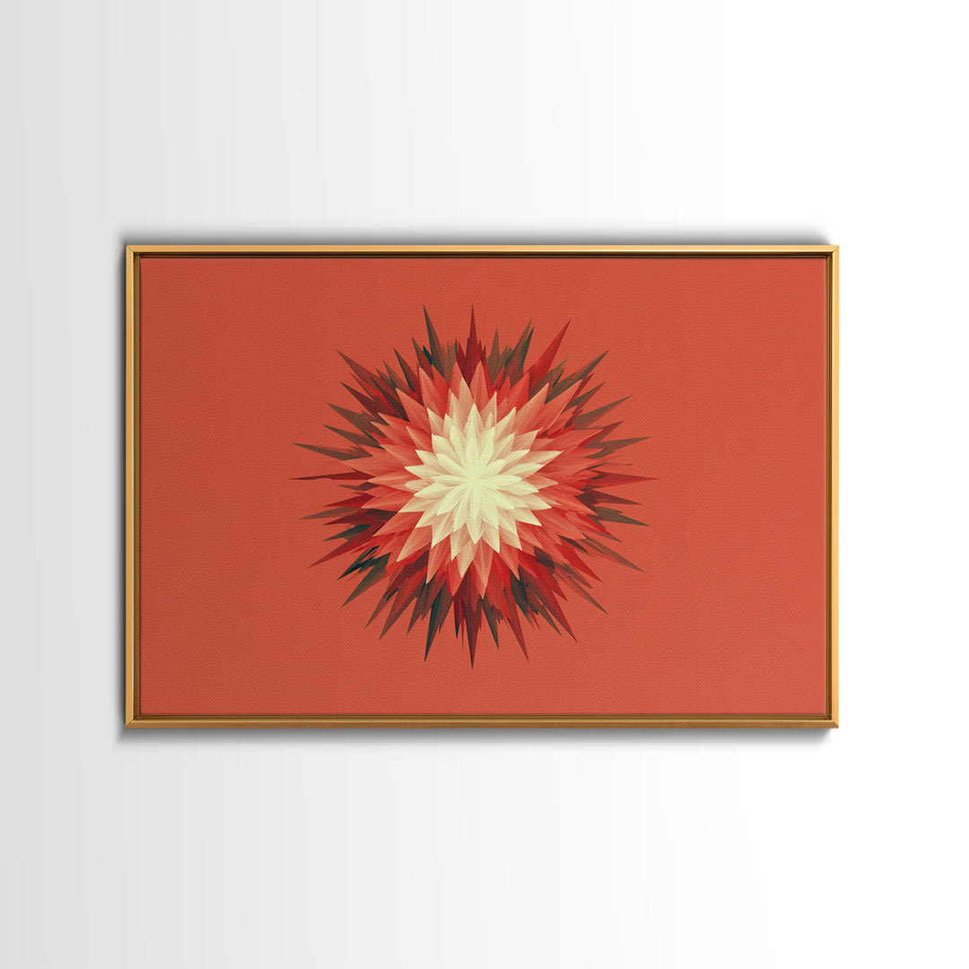 Layered Red Starburst Canvas Print, Midcentury Modern Art, Atomic Geometric Poster, Orange Retro Wall Decor For Living Room