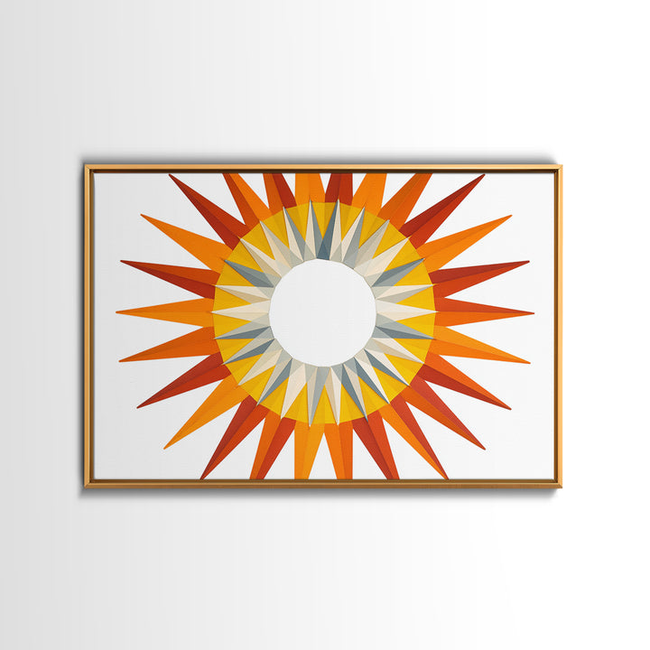 Orange Geometric Sunburst Wall Art, Midcentury Modern Art Print, Atomic Circle Poster, Yellow Retro Decor For Living Room