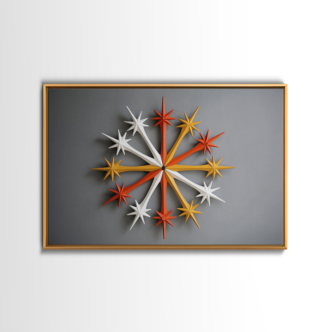 Atomic Star Wall Sculpture Wall Art, Midcentury Modern Home Decor Print, Retro 50s Space Age Poster, Orange Yellow Gray MCM