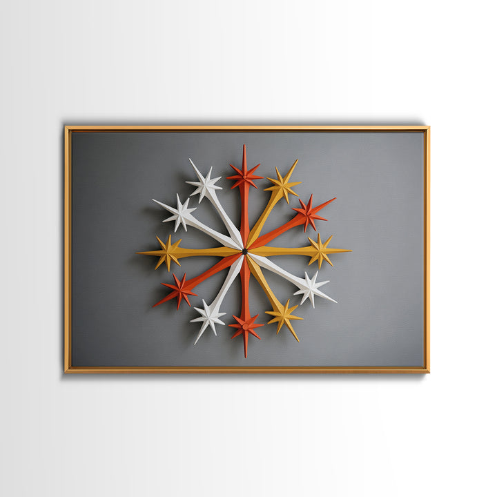 Atomic Star Wall Sculpture Wall Art, Midcentury Modern Home Decor Print, Retro 50s Space Age Poster, Orange Yellow Gray MCM