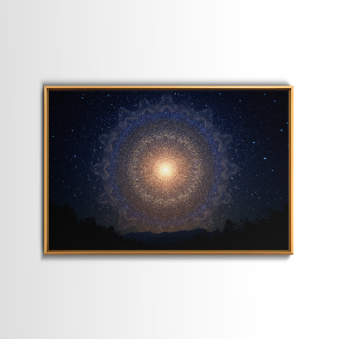 Starry Night Cosmic Mandala Canvas Print, Modern Abstract Wall Art, Galaxy Poster, Blue Space Decor For Bedroom Home Office