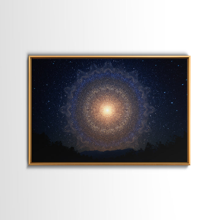 Starry Night Cosmic Mandala Canvas Print, Modern Abstract Wall Art, Galaxy Poster, Blue Space Decor For Bedroom Home Office