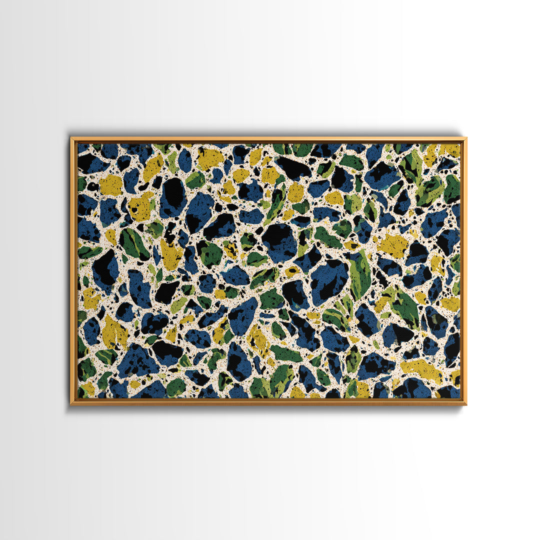 Blue Green Pebble Terrazzo Wall Art, Midcentury Modern Art Print, Abstract Geometric Pattern, Large Canvas Print, Retro MCM Home Decor