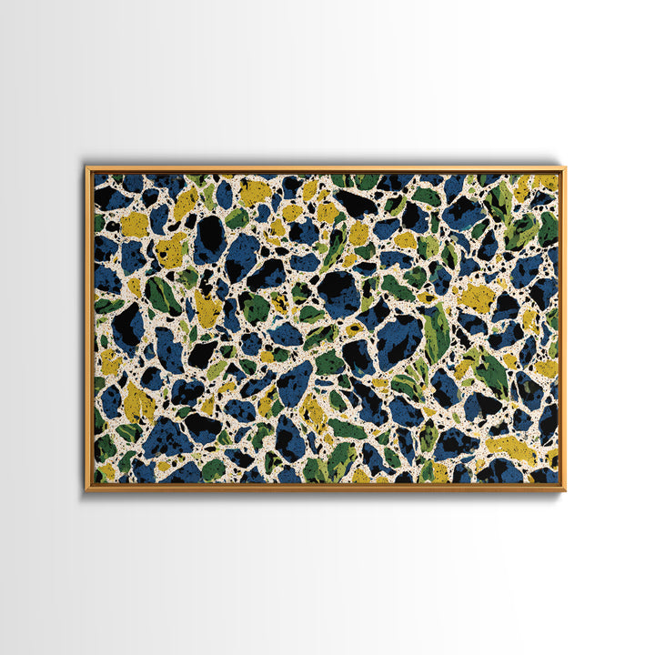 Blue Green Pebble Terrazzo Wall Art, Midcentury Modern Art Print, Abstract Geometric Pattern, Large Canvas Print, Retro MCM Home Decor