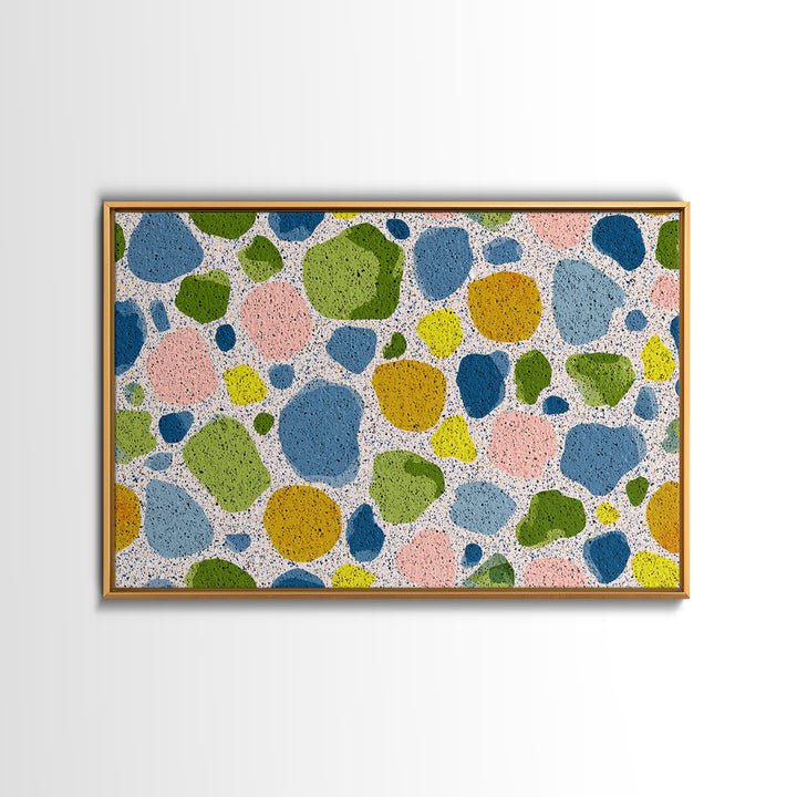 Pastel Pebble Terrazzo Abstract Wall Art, Midcentury Modern Art Print, MCM Colorful Geometric Decor, Framed Canvas Print