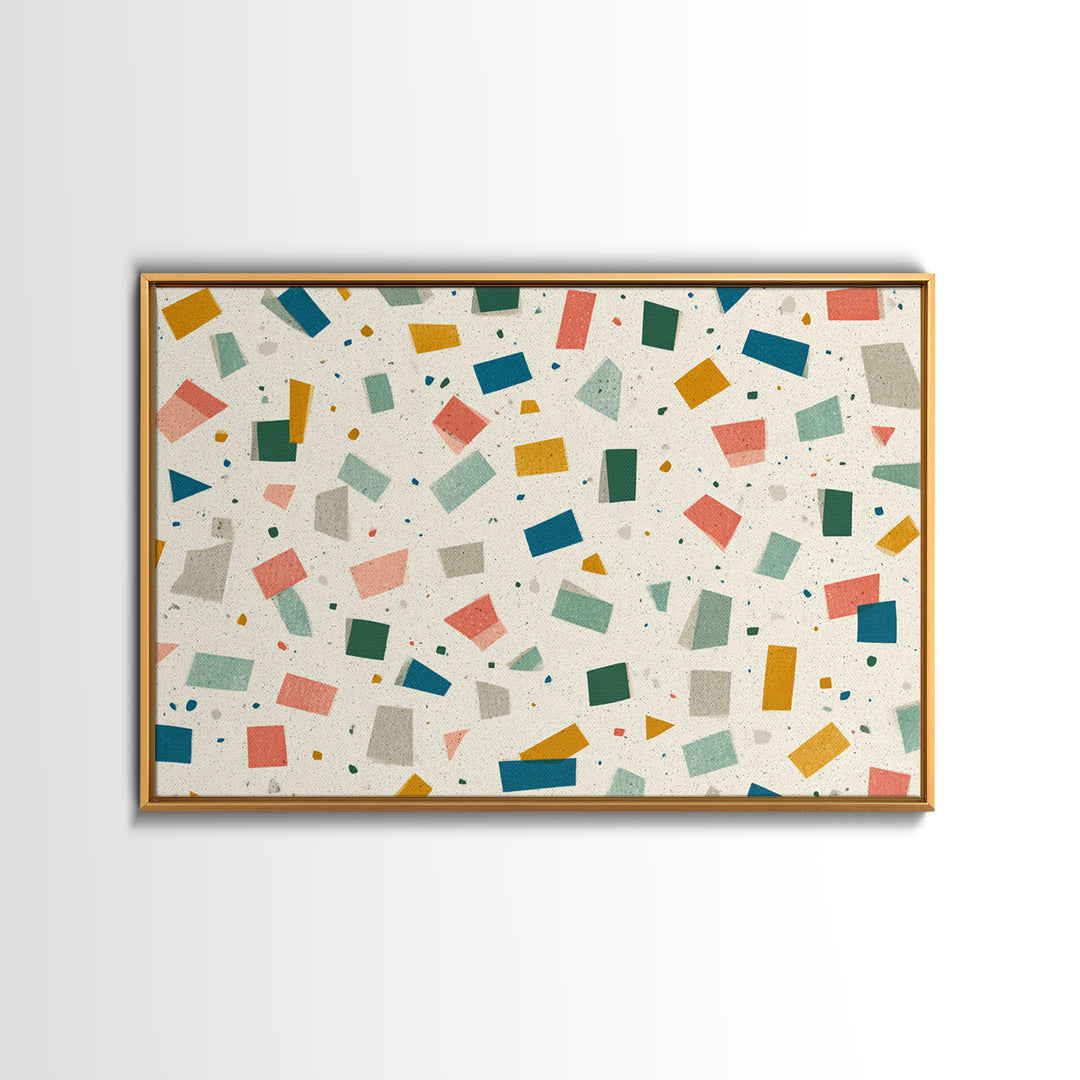 Confetti Geometric Shapes Wall Art, Midcentury Modern Art Print, Retro Colorblock Pattern, MCM Office Decor Canvas Print