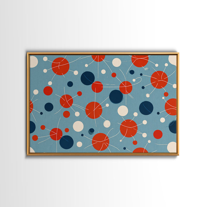 Blue Red Atomic Circles Wall Art, Midcentury Modern Art Print, Retro Space Age Pattern, MCM Living Room Canvas Print Decor