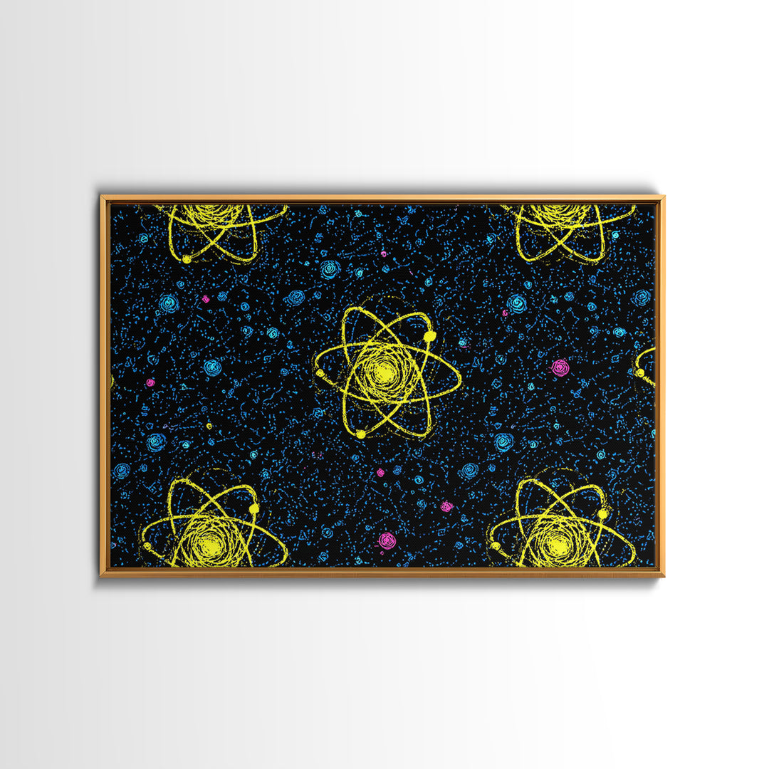 Yellow Atom Starfield Pattern Wall Art, Mid Century Modern Decor, Retro Space Poster, Atomic Art Print, Cosmic Sci Fi Wall Decor