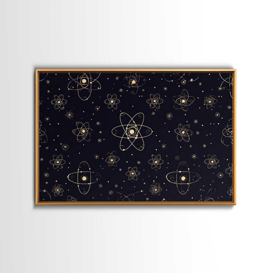 Gold Atomic Constellation Pattern Wall Art, Mid Century Modern Decor, Navy Space Poster, Retro Science Print, Geometric Wall Decor