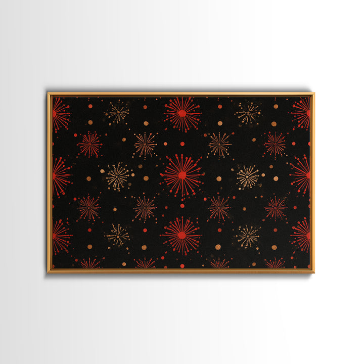 Red Gold Atomic Starburst Pattern Wall Art, Mid Century Modern Decor, Retro 1950s Poster, Black Wall Decor, MCM Geometric Art Print