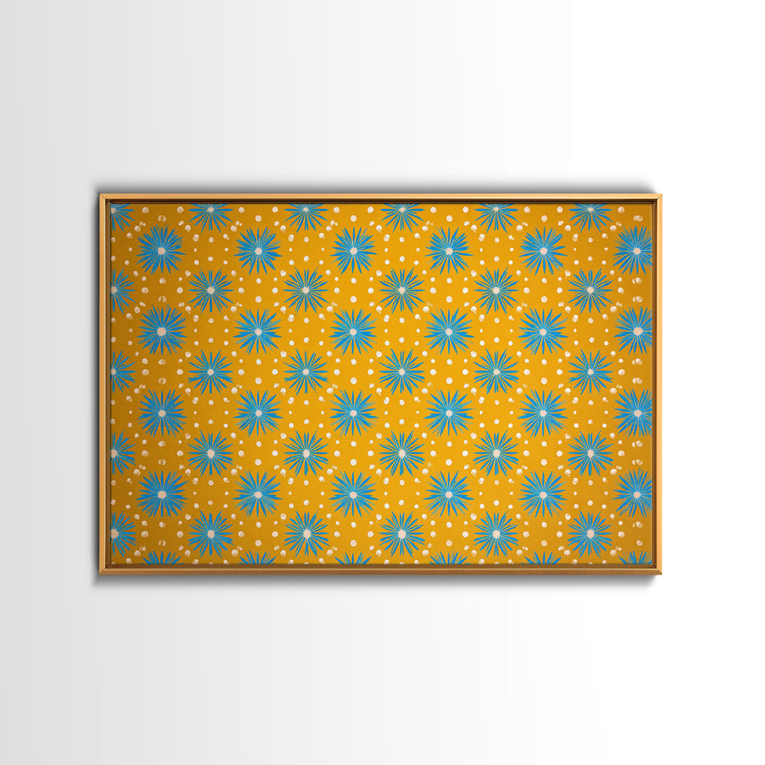 Mustard Teal Atomic Starburst Pattern Wall Art, Mid Century Modern Decor, Retro 1960s Poster, Yellow Wall Art, MCM Geometric Print