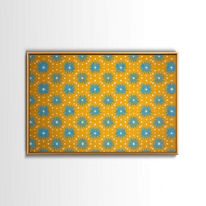 Mustard Teal Atomic Starburst Pattern Wall Art, Mid Century Modern Decor, Retro 1960s Poster, Yellow Wall Art, MCM Geometric Print