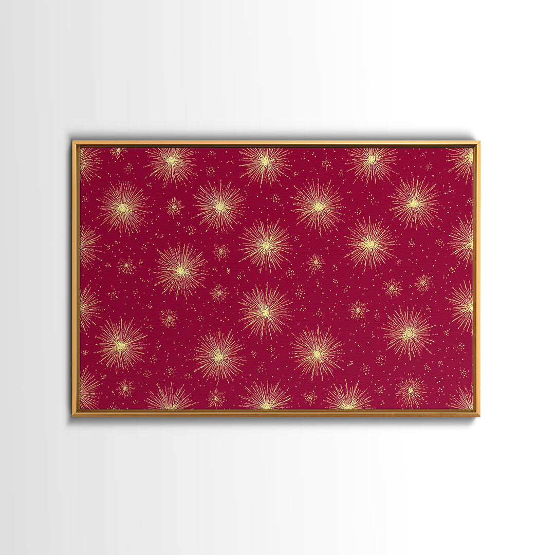 Burgundy Gold Starburst Pattern Wall Art, Mid Century Modern Decor, Retro Atomic Poster, Red Wall Decor, MCM Geometric Art Print