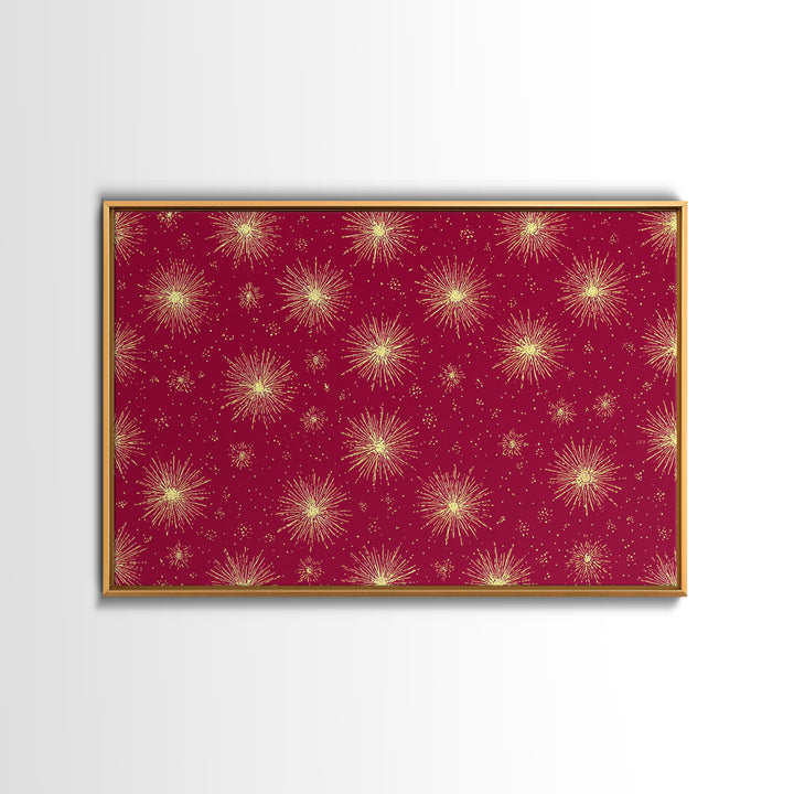 Burgundy Gold Starburst Pattern Wall Art, Mid Century Modern Decor, Retro Atomic Poster, Red Wall Decor, MCM Geometric Art Print