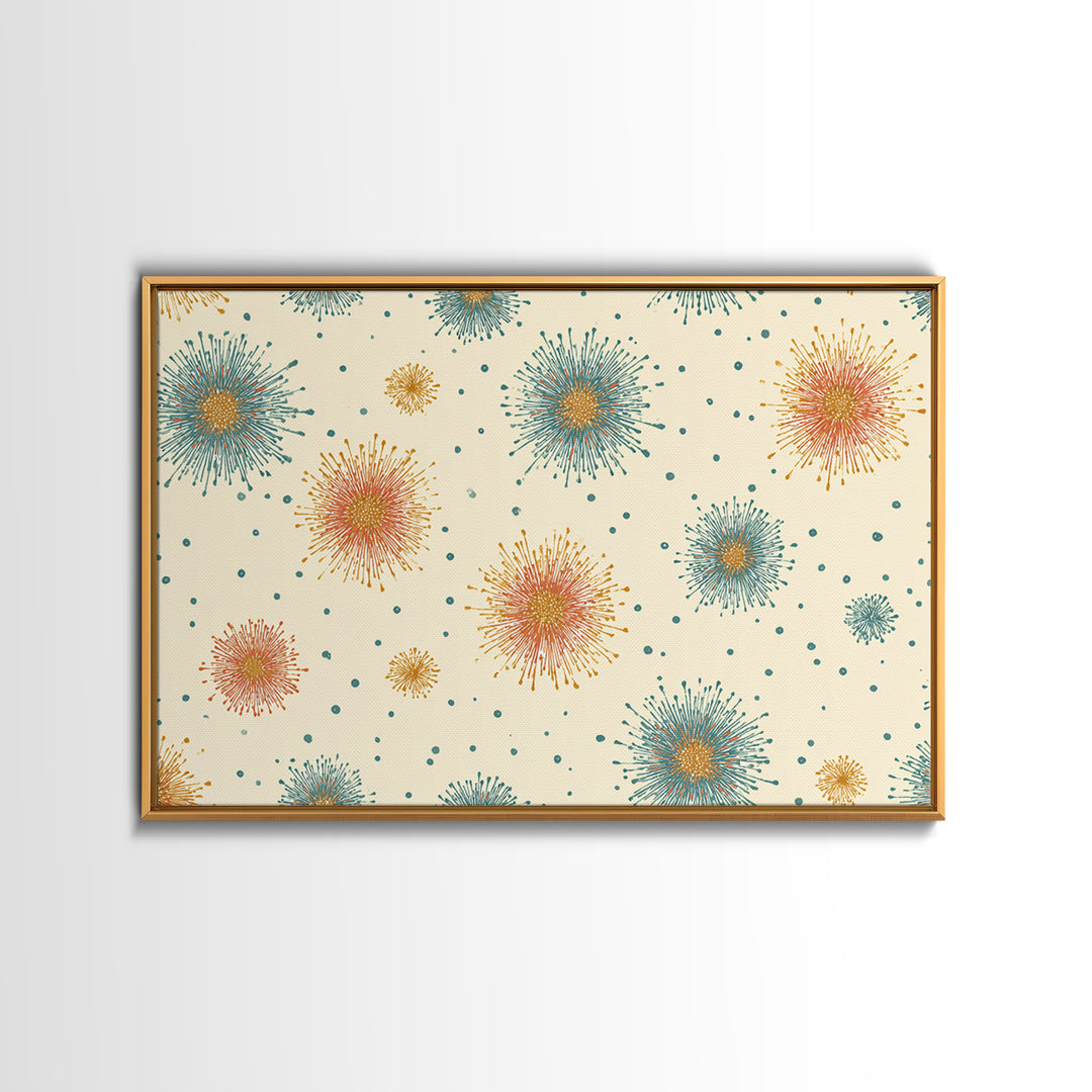 Teal Orange Starburst Pattern Wall Art, Mid Century Modern Decor, Retro Atomic Poster, Cream Wall Decor, MCM Geometric Art Print