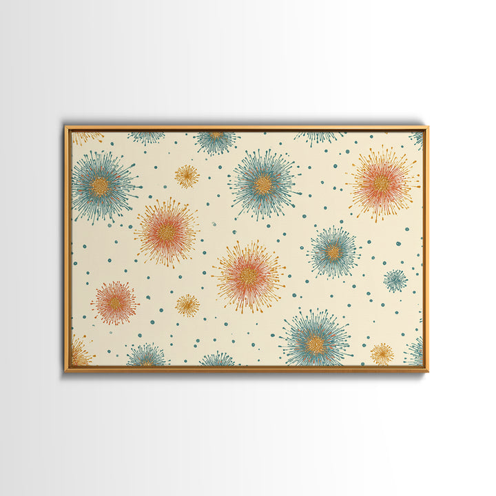 Teal Orange Starburst Pattern Wall Art, Mid Century Modern Decor, Retro Atomic Poster, Cream Wall Decor, MCM Geometric Art Print